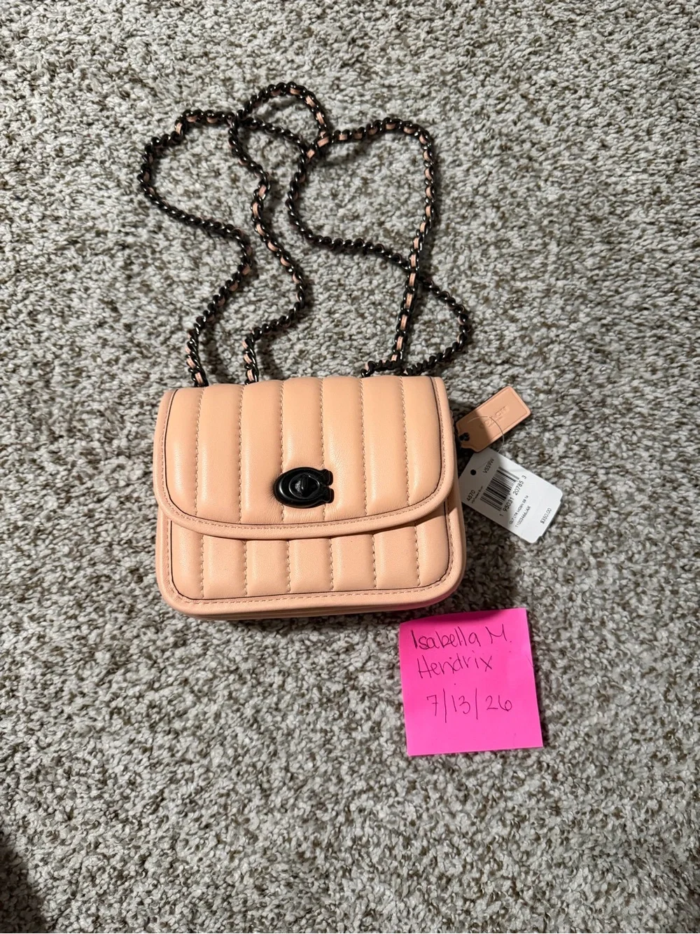 Coach Quilted Chain Shoulder Crossbody Bag in Peach